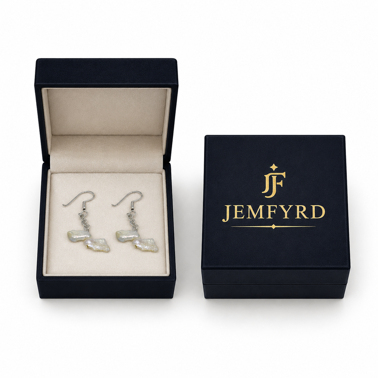 Twin Natural Keshi Pearl Dangler Silver Plated Hook Earring