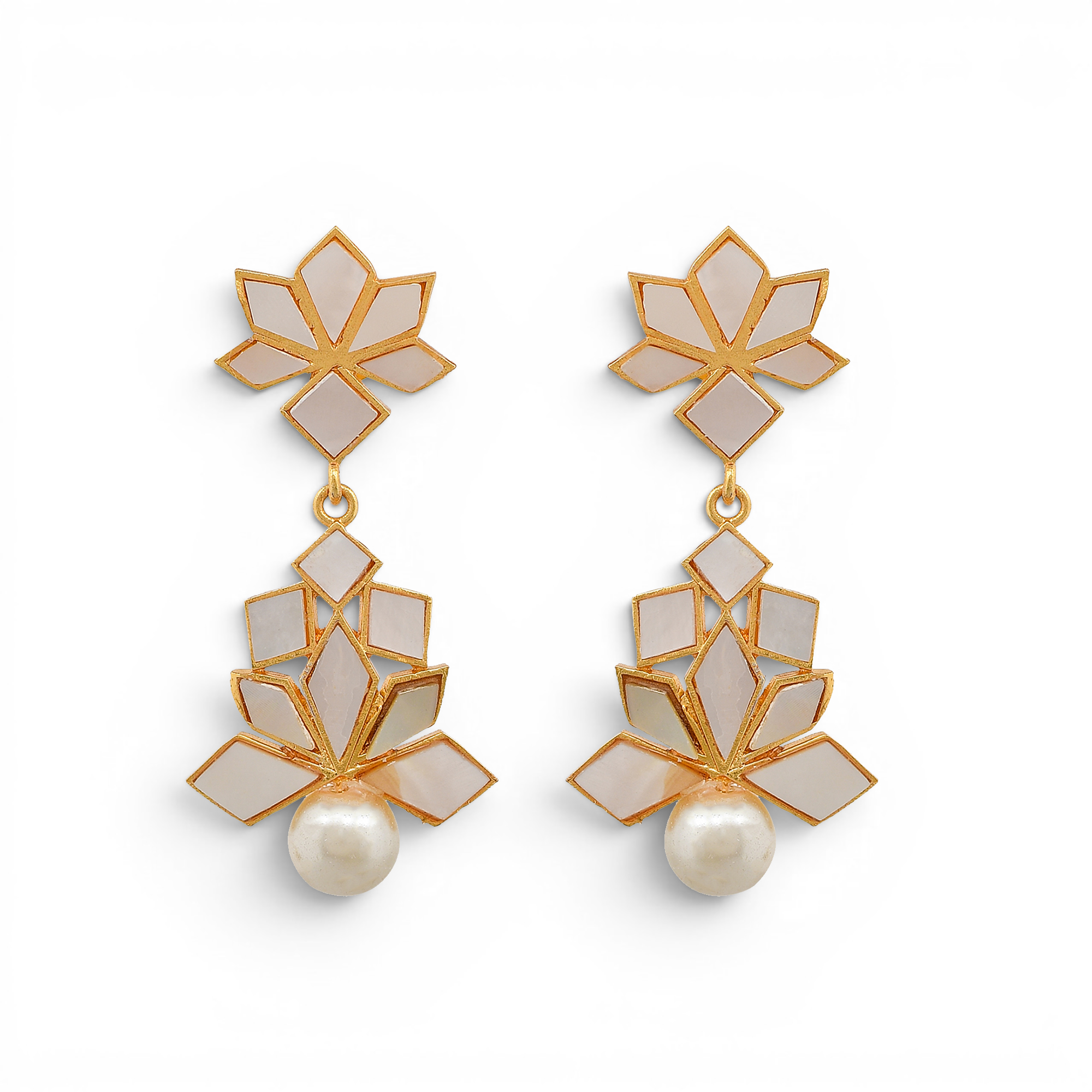 Mother of Pearl Brass Flash Gold Plating Enameled Stud Earring