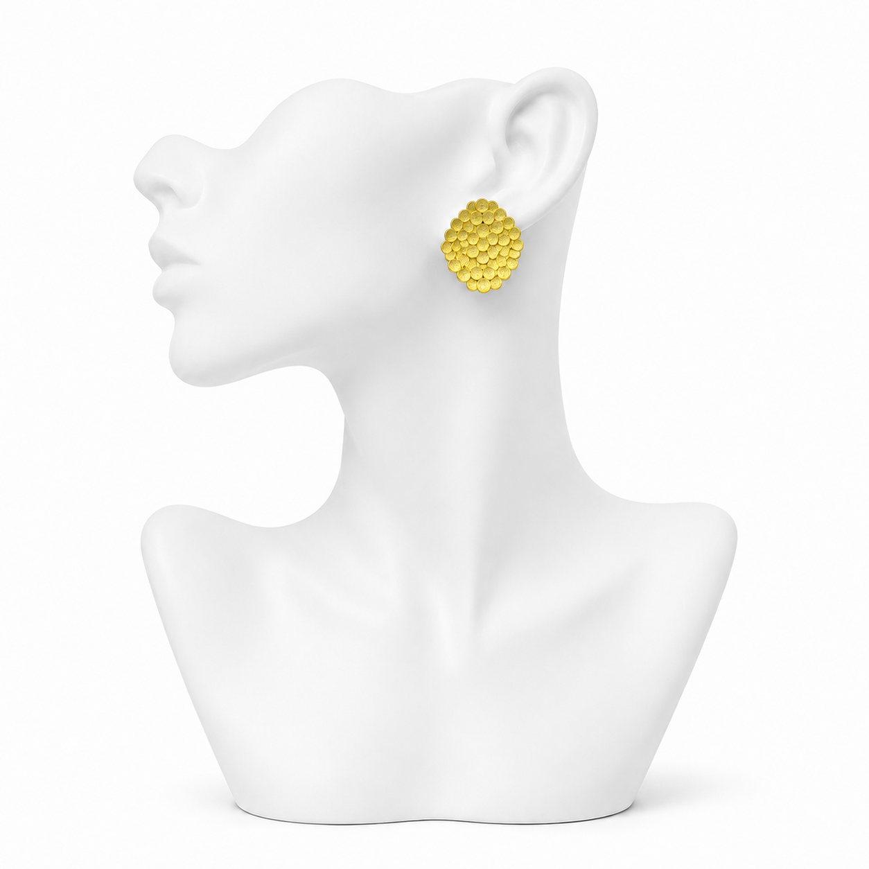 Bee Hive Hand Hammered Flash Gold Plated Brass Stud Earring