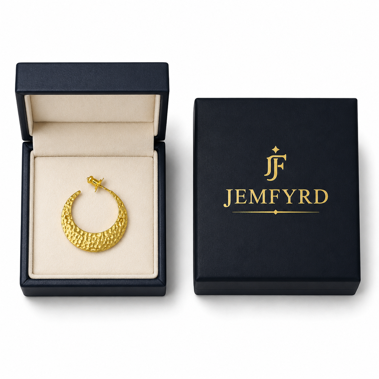 Crescent Moon Hammered Gold Plated Stud Earring