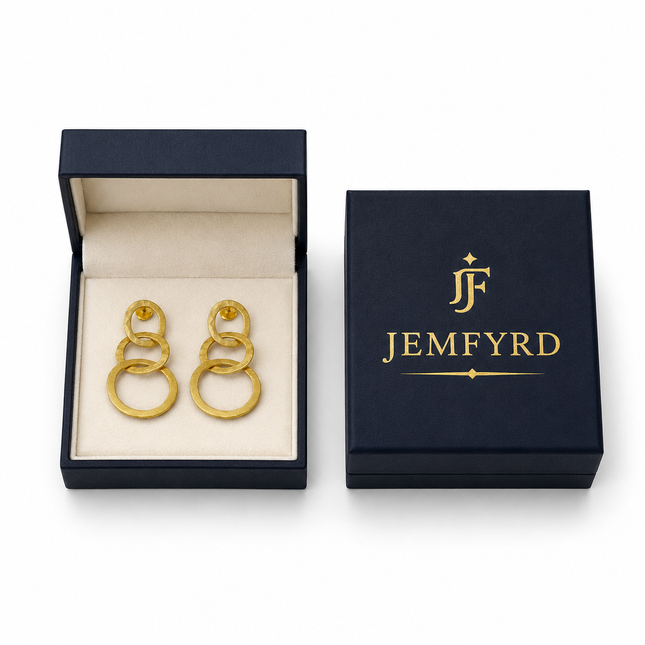 Tri Circle Gold Plated Stud Earring