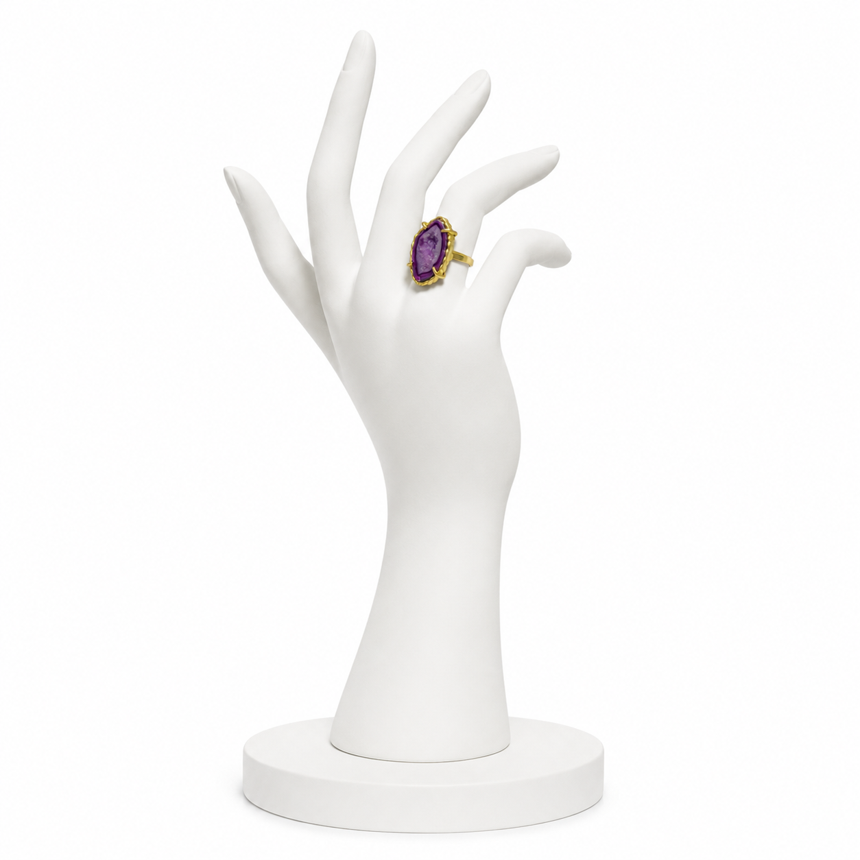 Agate Slice Twisted Prong Gold Plated Brass Ring