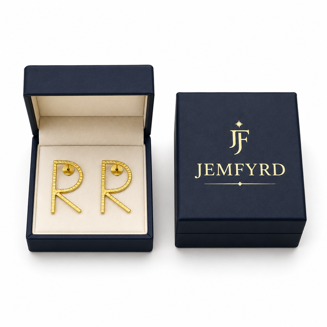 Alphabet "R" Hand Beaten Brass Earrings