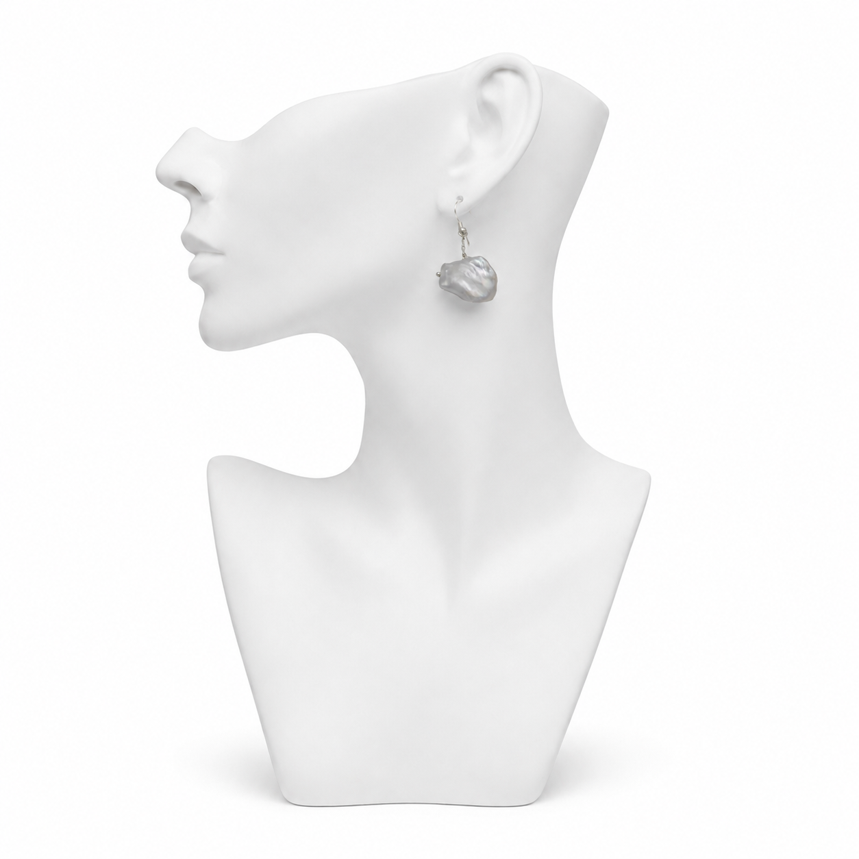 Natural Baroque Pearl Curved Small Silver Plated Chain Dangler Hook Earring