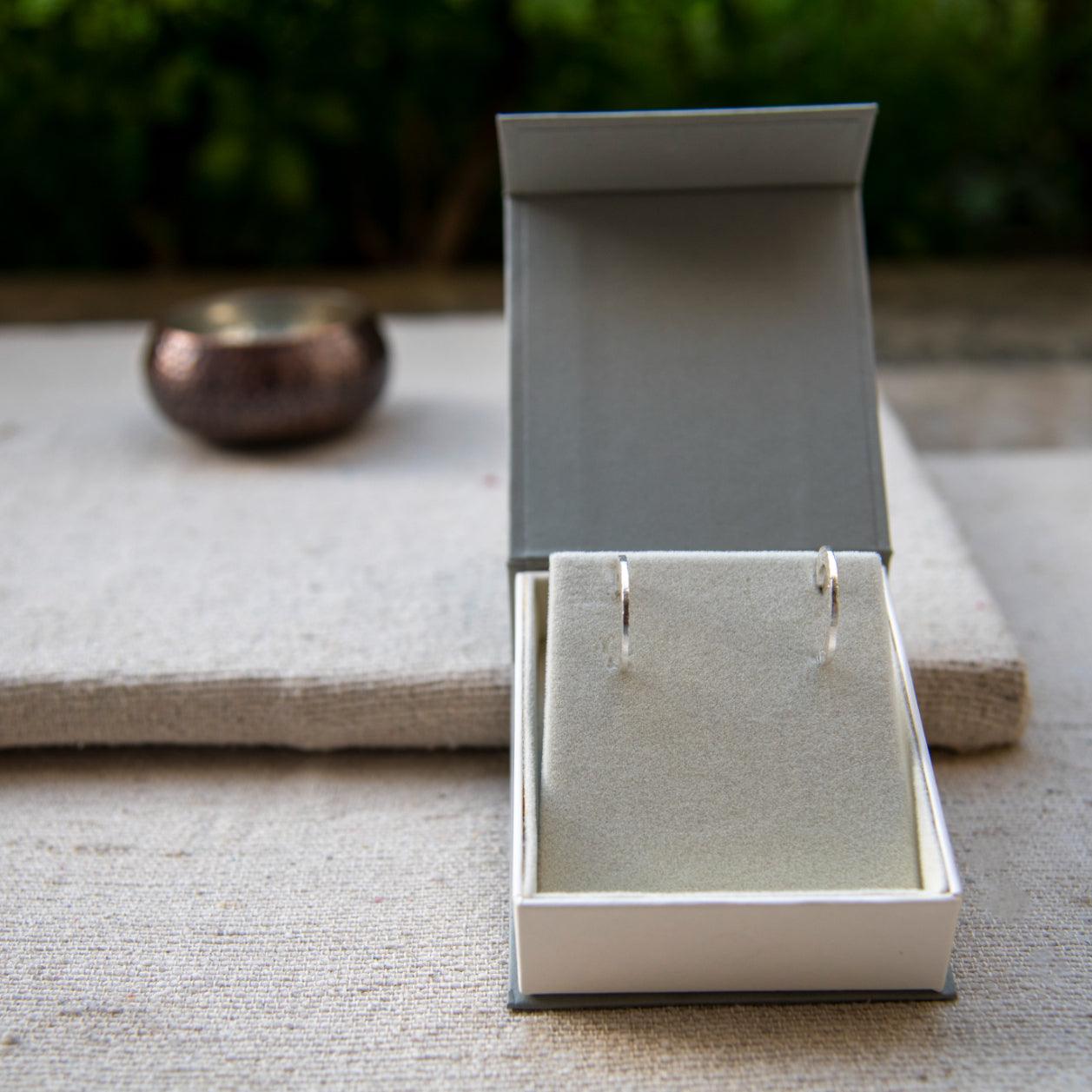 Textured Silver Open Hoop Stud Earring