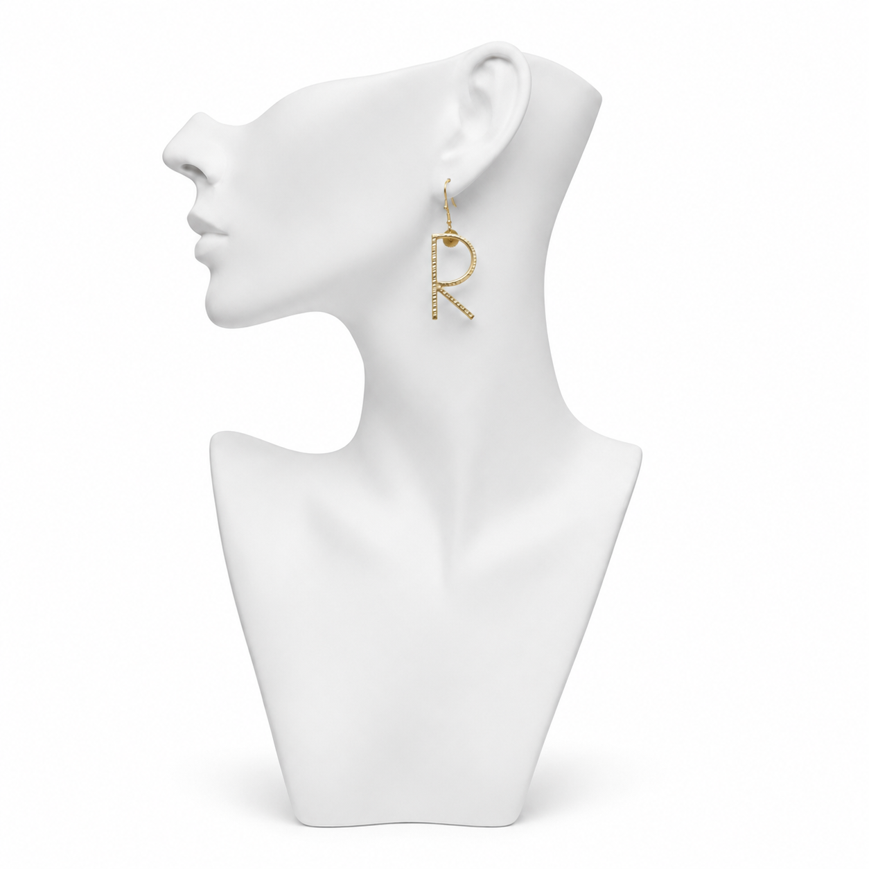Alphabet "R" Hand Beaten Brass Earrings