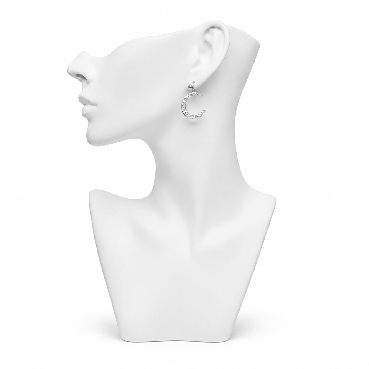 Textured Silver Open Hoop Stud Earring