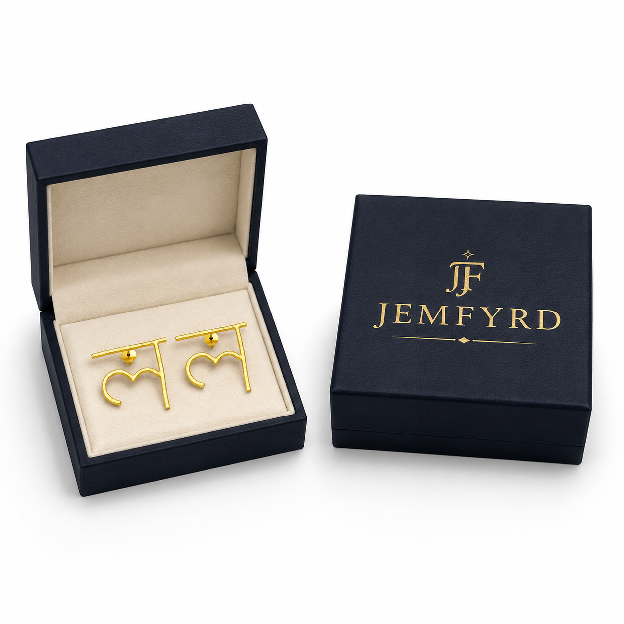 Hindi Alphabet "ल" Hand Beaten Brass Earrings