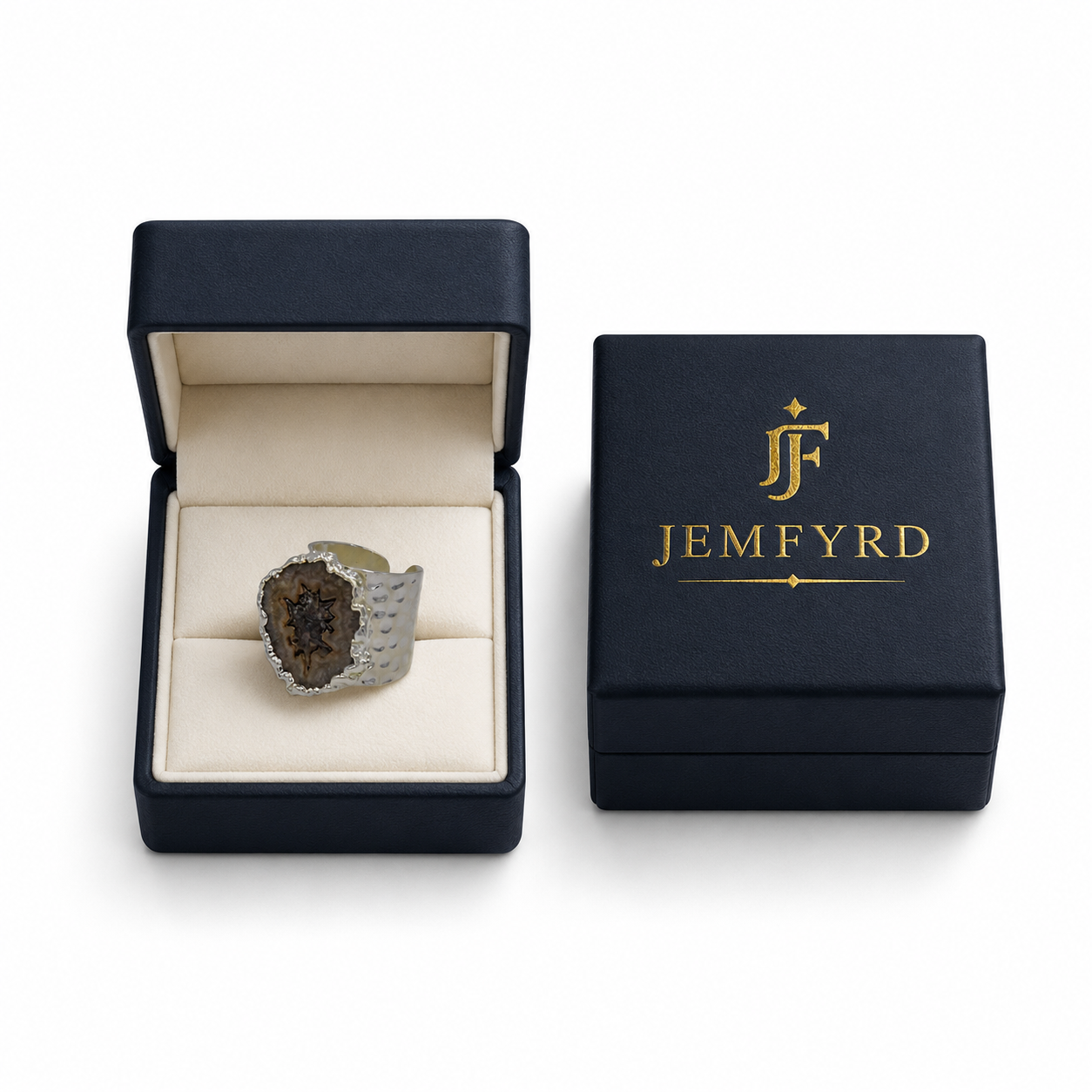 Solar Quartz Handhammered Adjustable Ring
