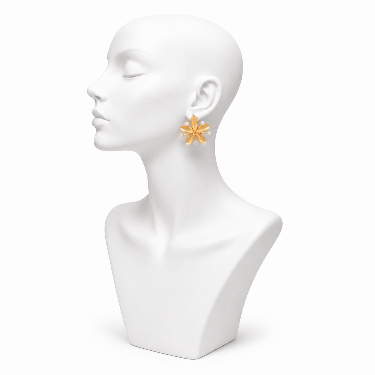 Pearl Brass Flash Gold Plating Floral Stud Earring