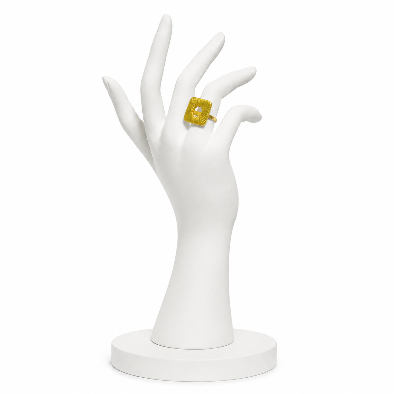 Square Textured Flash Gold Plated Brass Ring