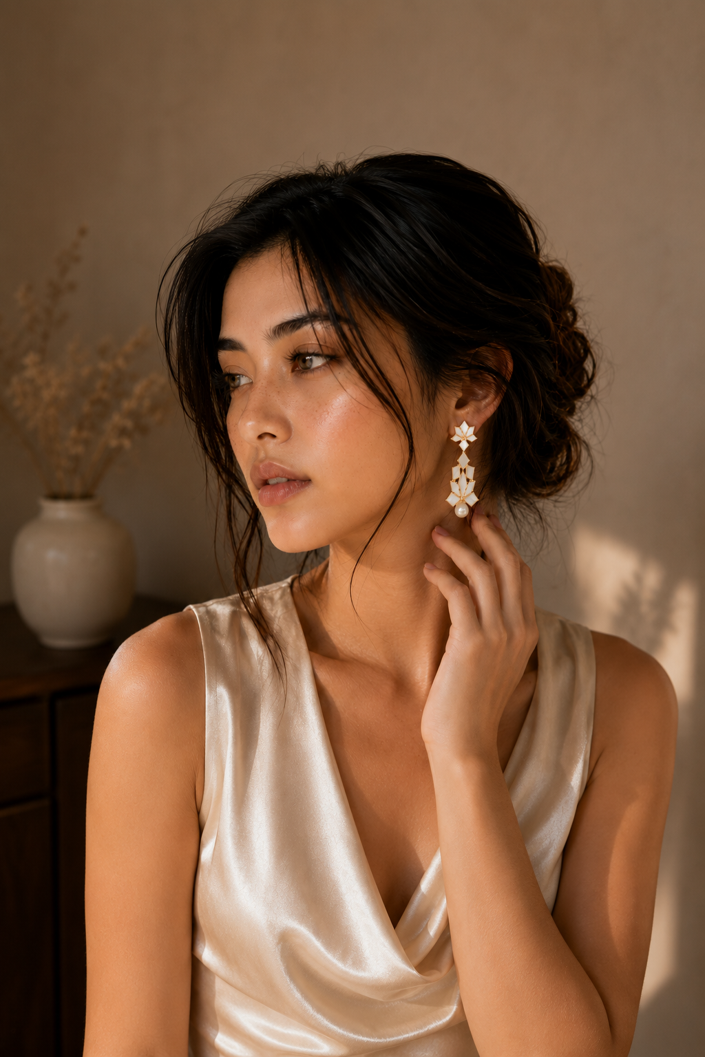 Mother of Pearl Brass Flash Gold Plating Enameled Stud Earring