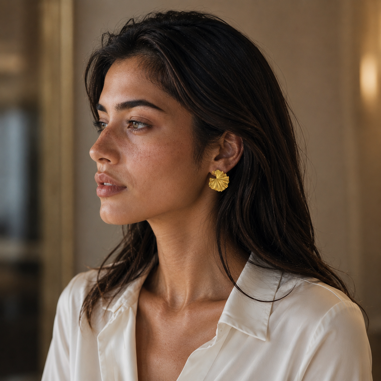 Lotus Leaf Gold Plated Stud Earring