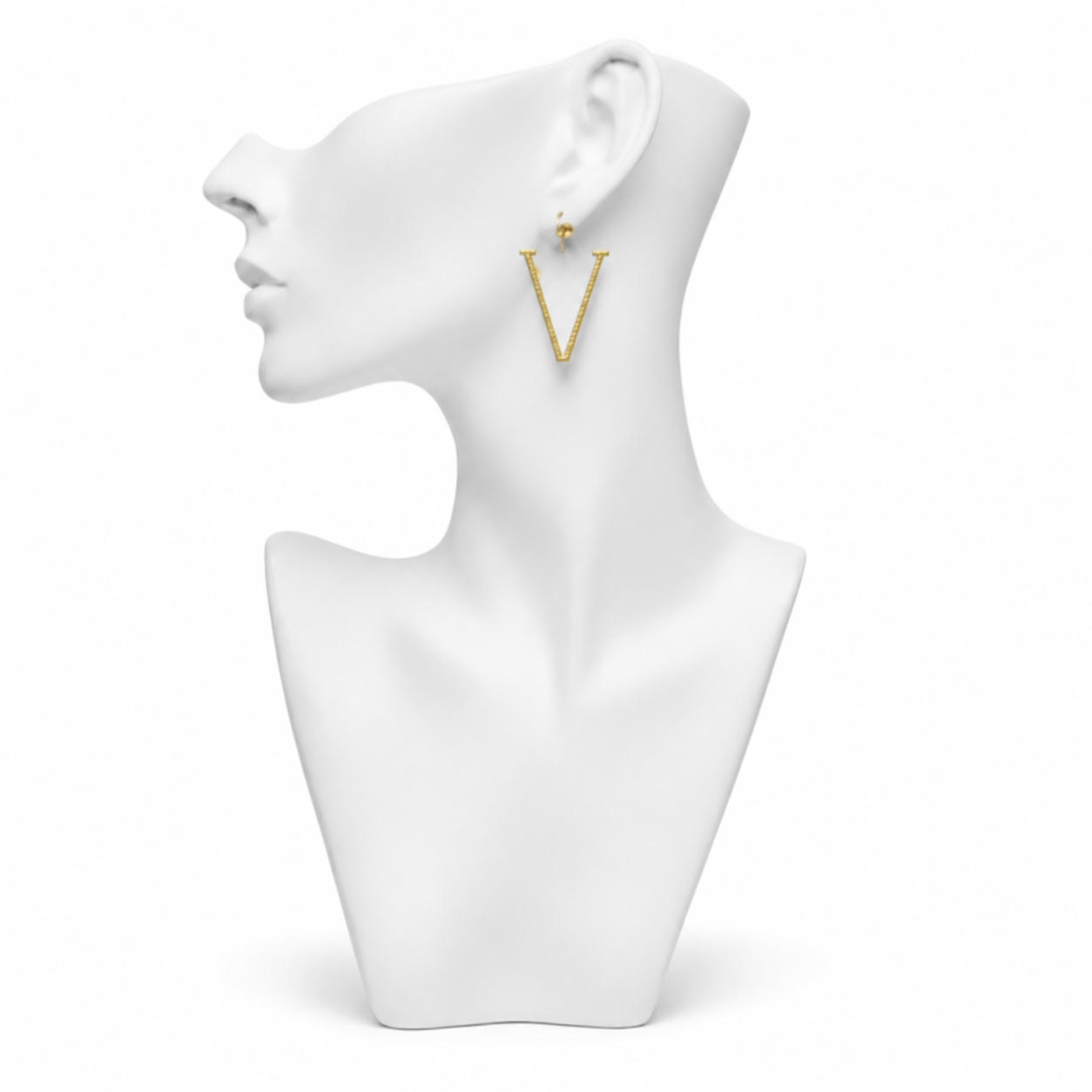 Alphabet "V" Hand Beaten Brass Earrings