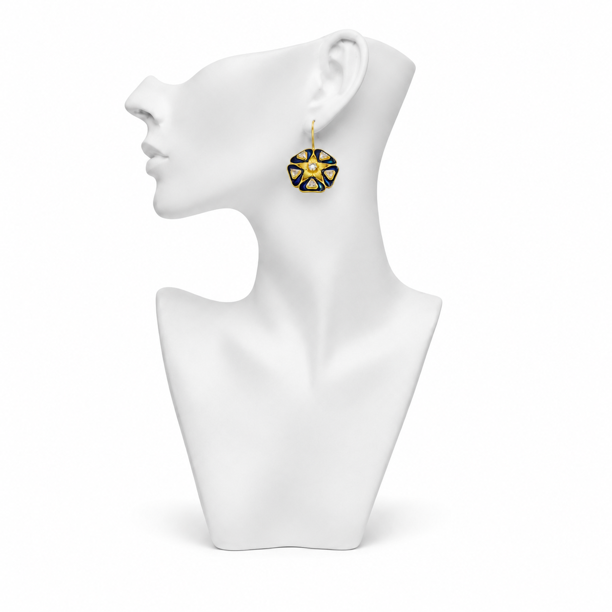 Enameled Flash Gold Plated Stylized flower Victorian era earrings Enameled Flash Gold Plated