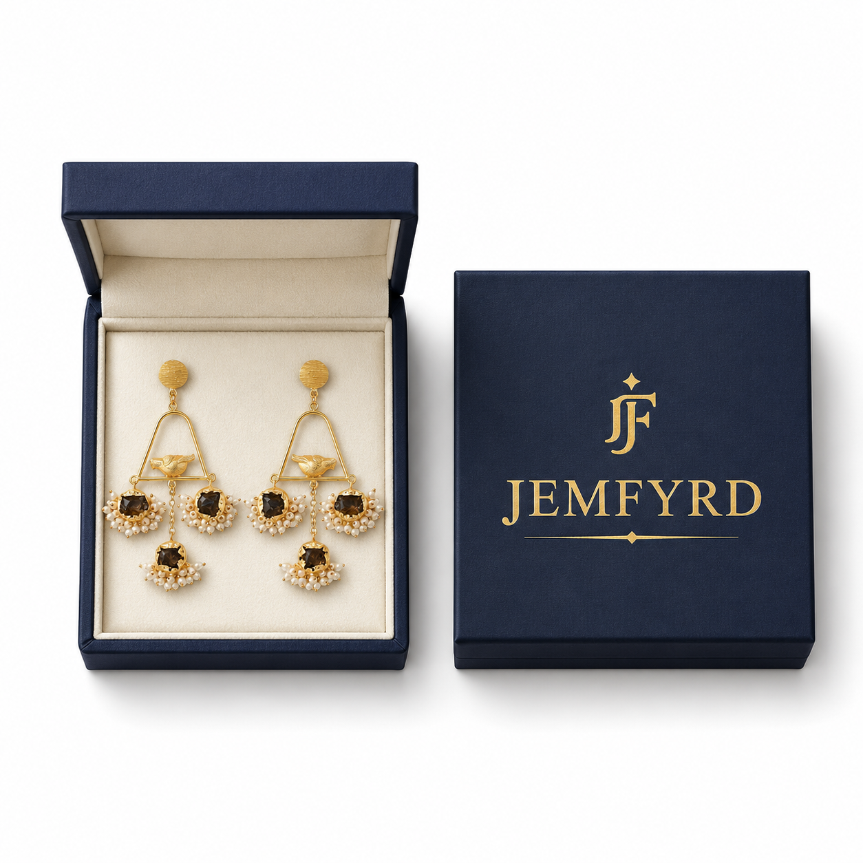 Pearl & Gemstone Brass Flash Gold Plating Floral Stud Earring