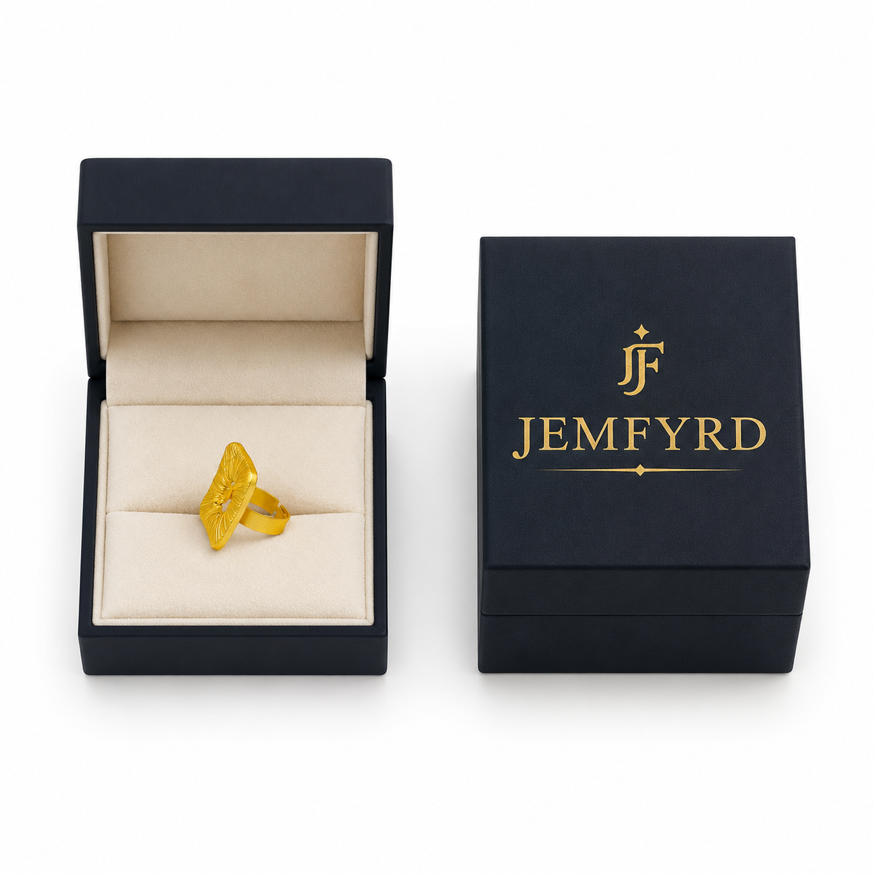 Square Textured Flash Gold Plated Brass Ring