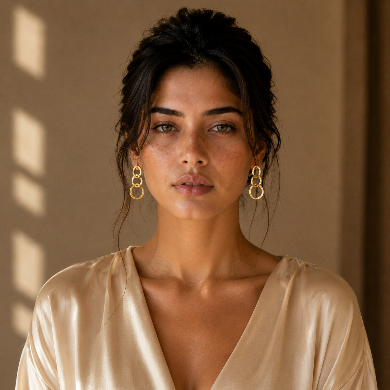 Tri Circle Gold Plated Stud Earring