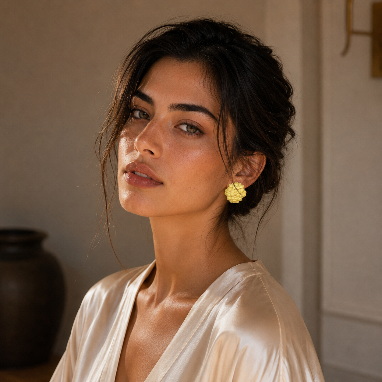Bee Hive Hand Hammered Flash Gold Plated Brass Stud Earring