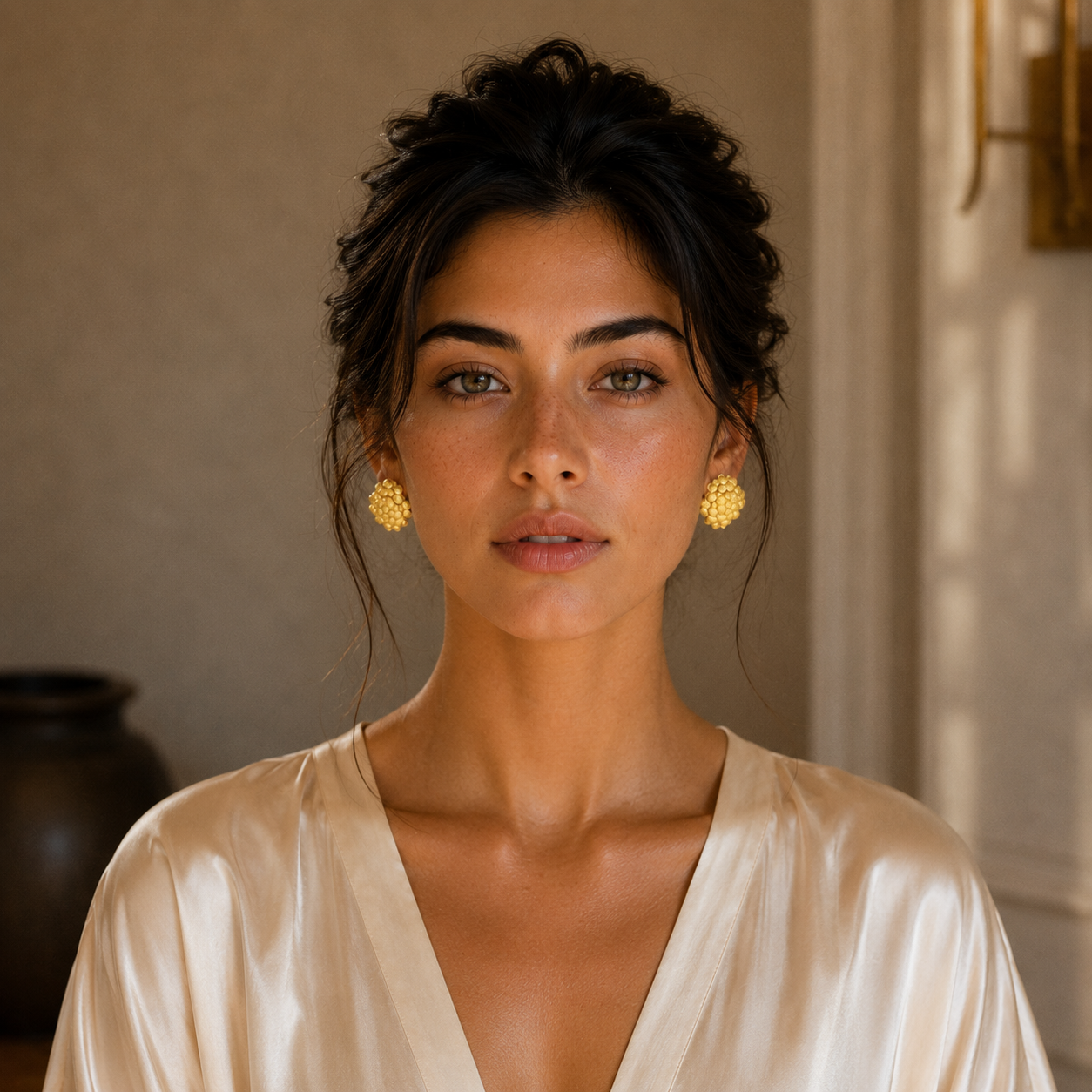 Bee Hive Hand Hammered Flash Gold Plated Brass Stud Earring