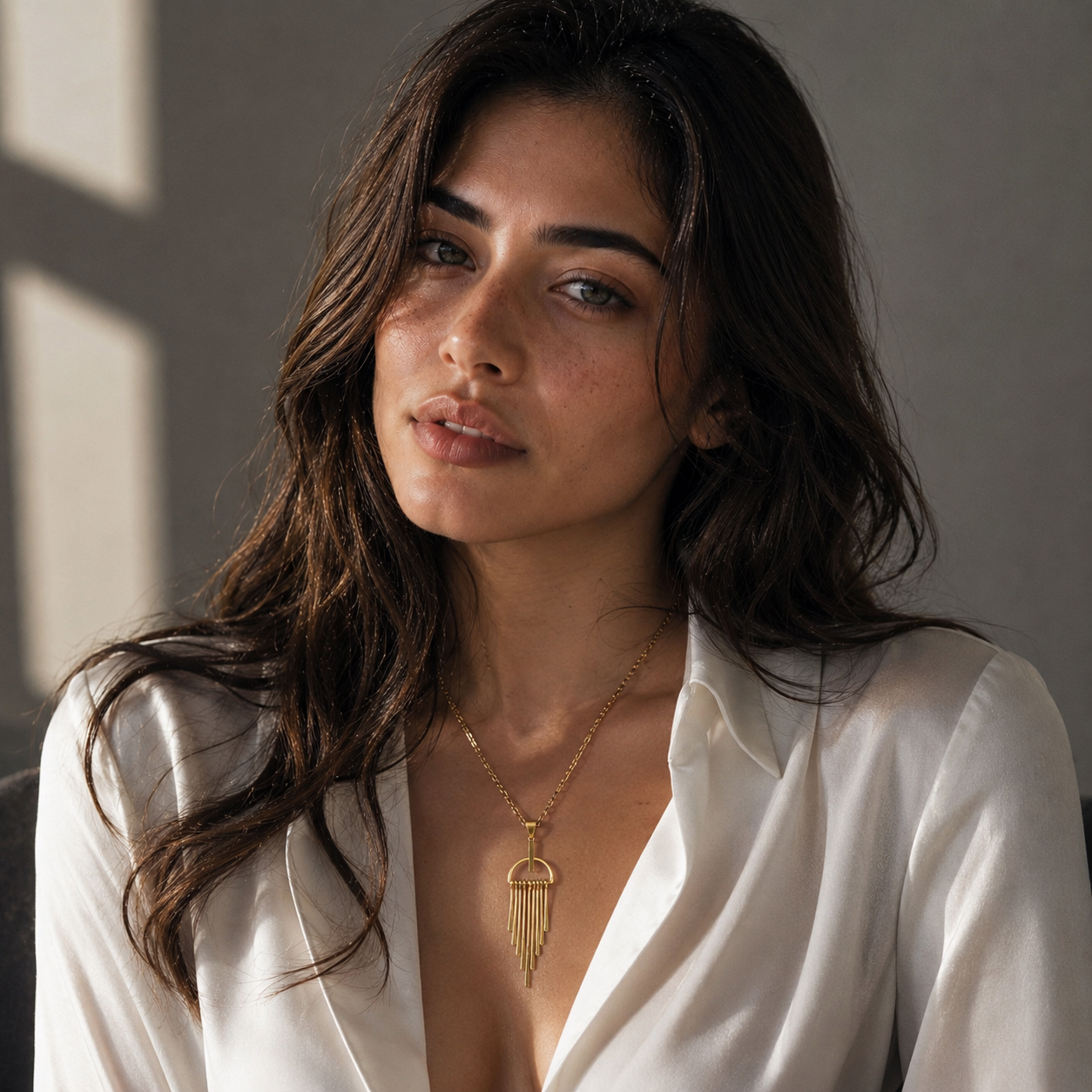 Long Fringe Bohemian Style Flash Gold Plated Brass Pendant