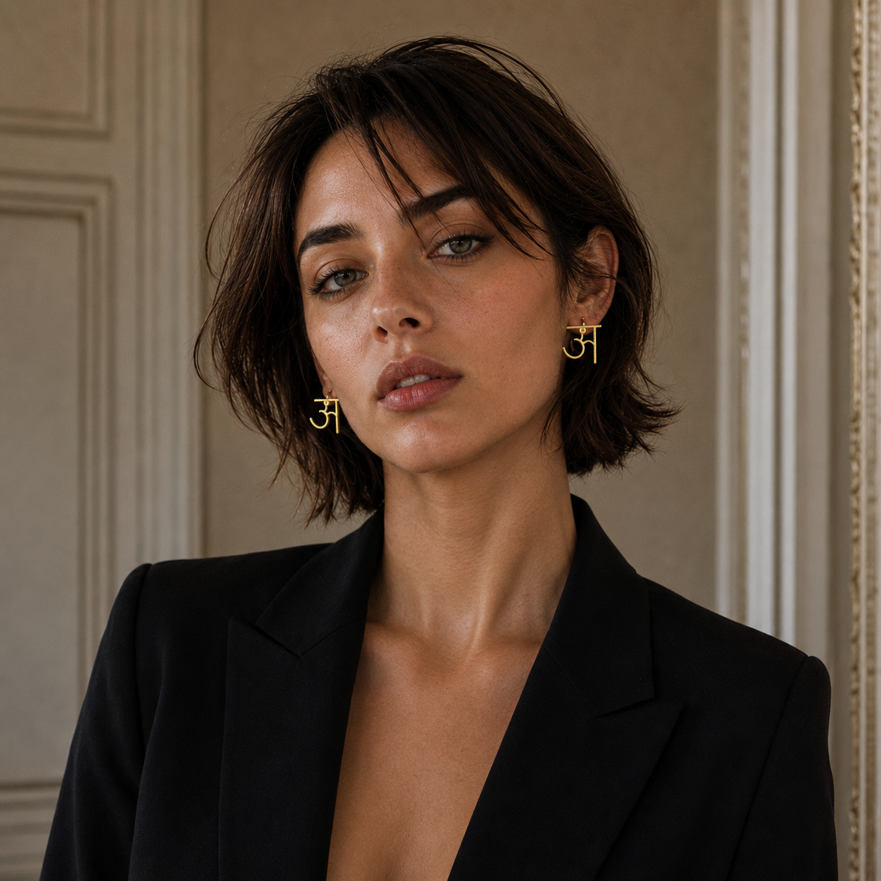 Alphabet "अ" Hand Beaten Brass Earrings