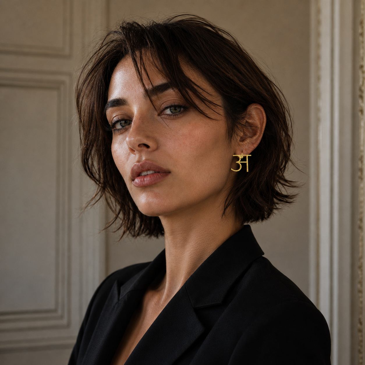 Alphabet "अ" Hand Beaten Brass Earrings