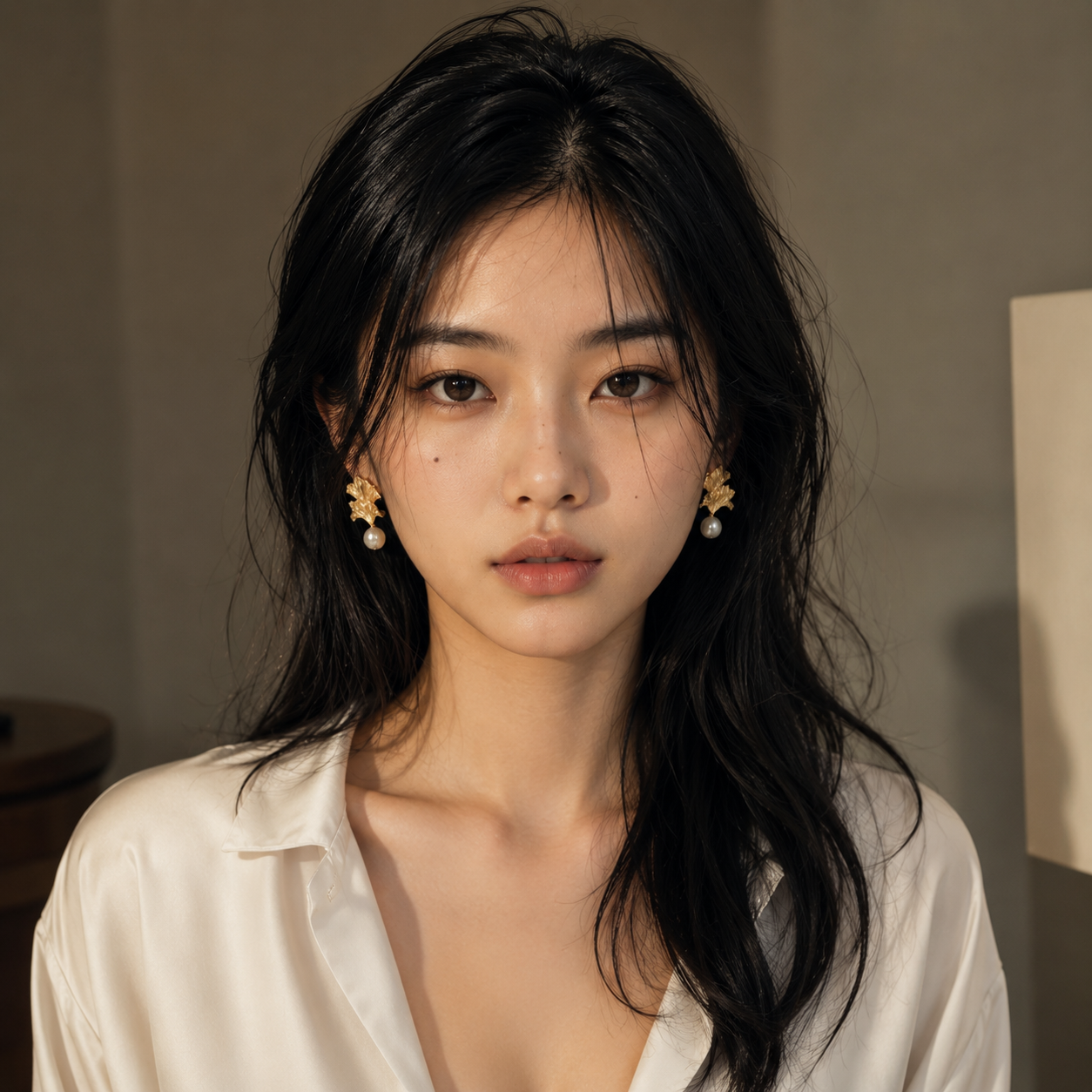Pearl Brass Flash Gold Plating Ginkgo Stud Earring