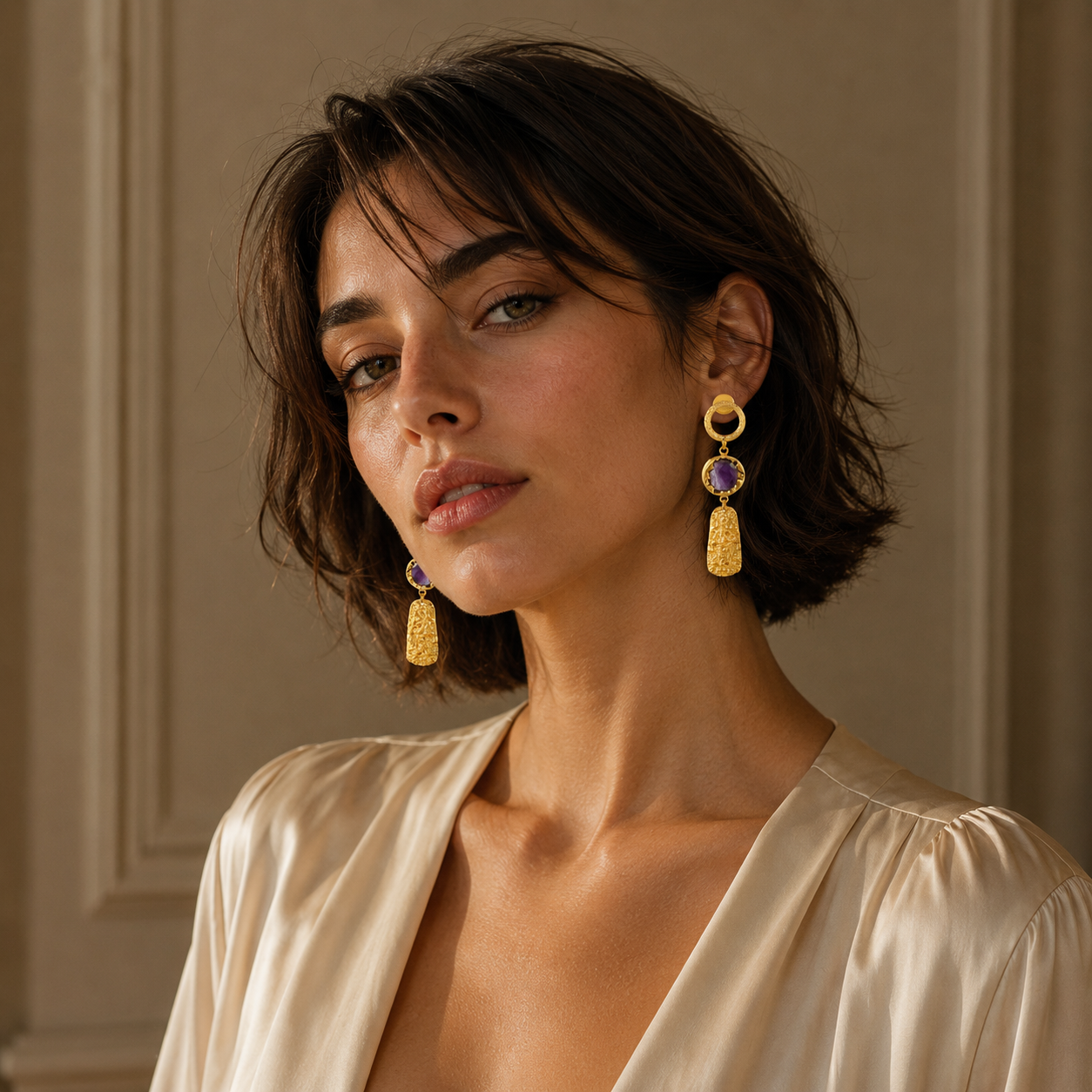 Aquamarine Brass Flash Gold Plating Drop Stud Earring