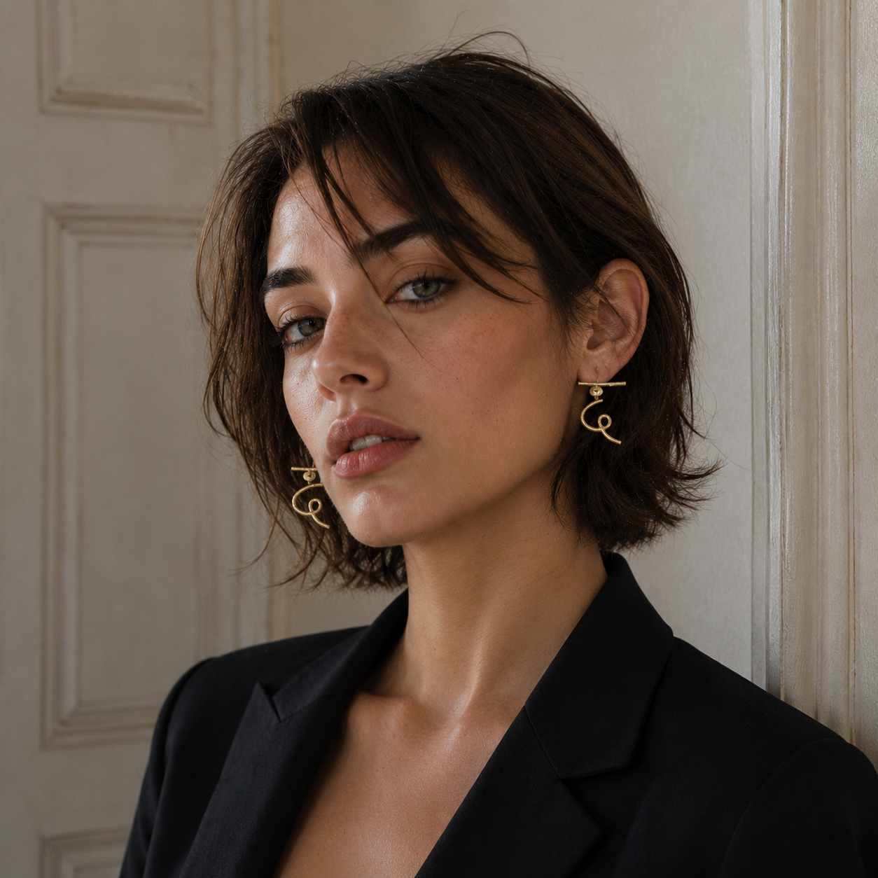 Alphabet "द" Hand Beaten Brass Earrings