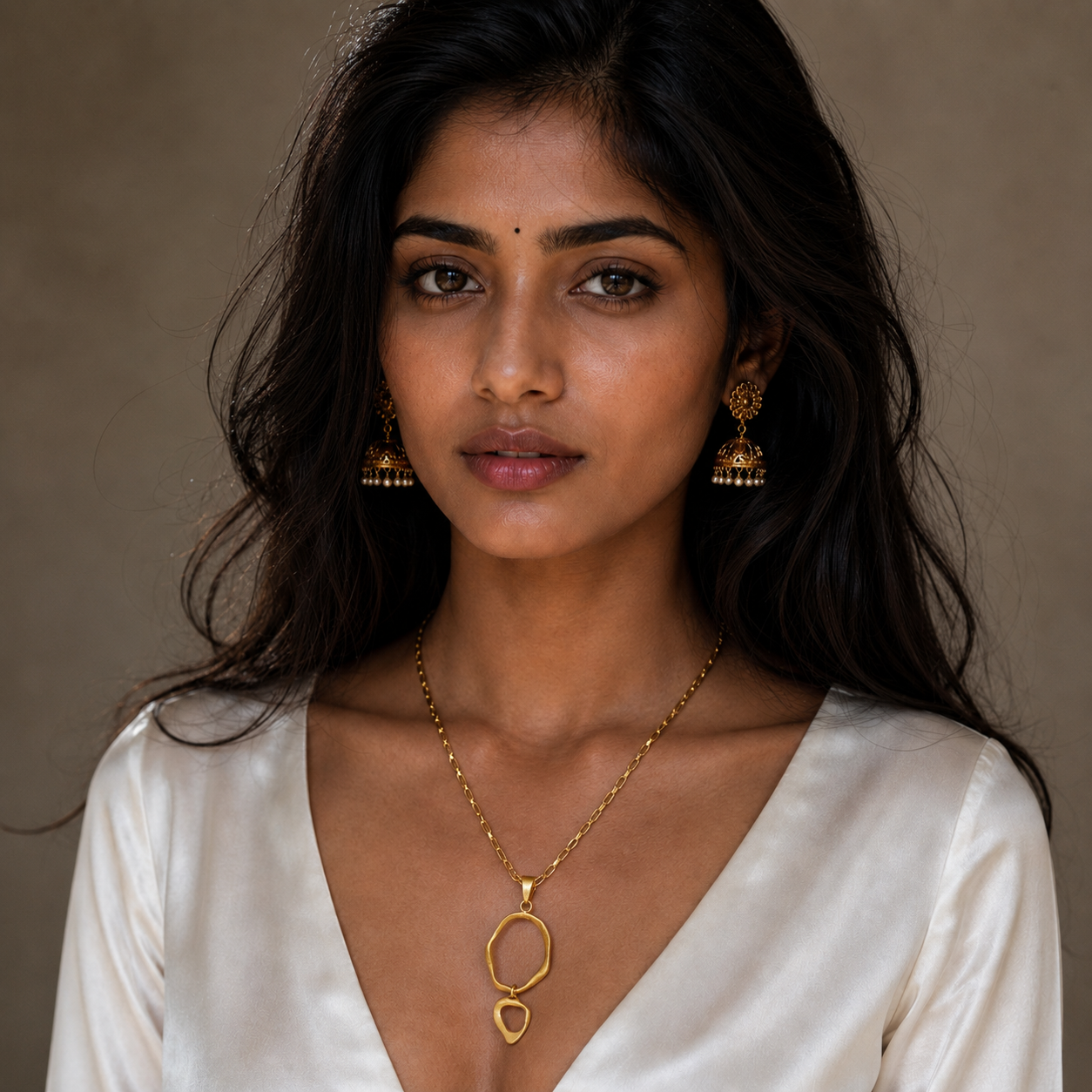 Wavy Dual Loop Flash Gold Plated Brass Pendant