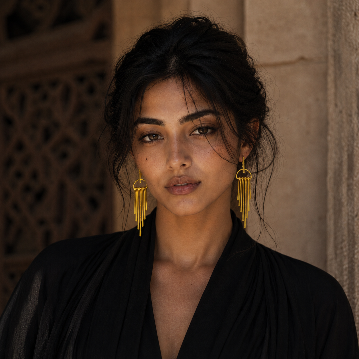 Long Fringe Bohemian Style Flash Gold Plated Brass Stud Earrings