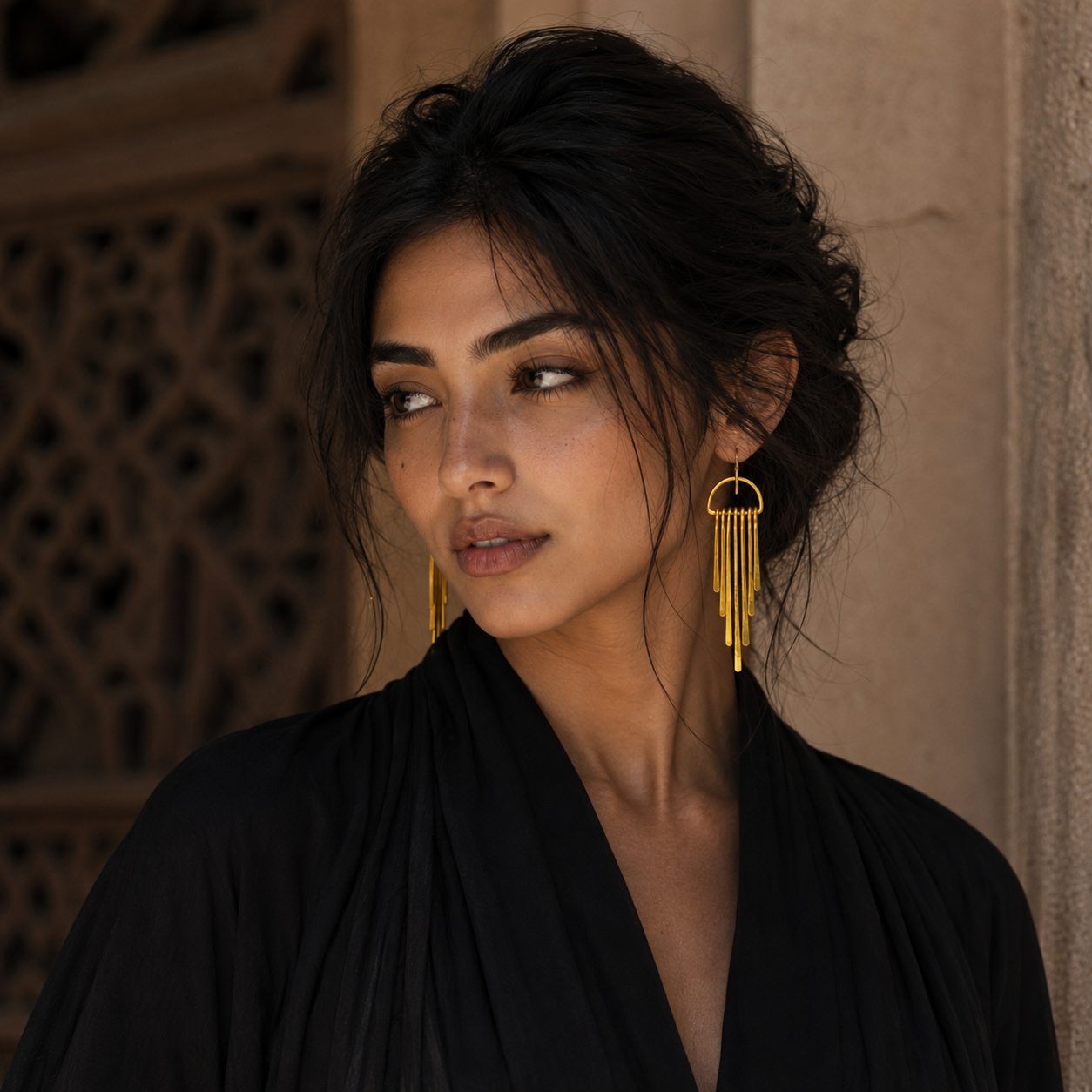 Long Fringe Bohemian Style Flash Gold Plated Brass Stud Earrings