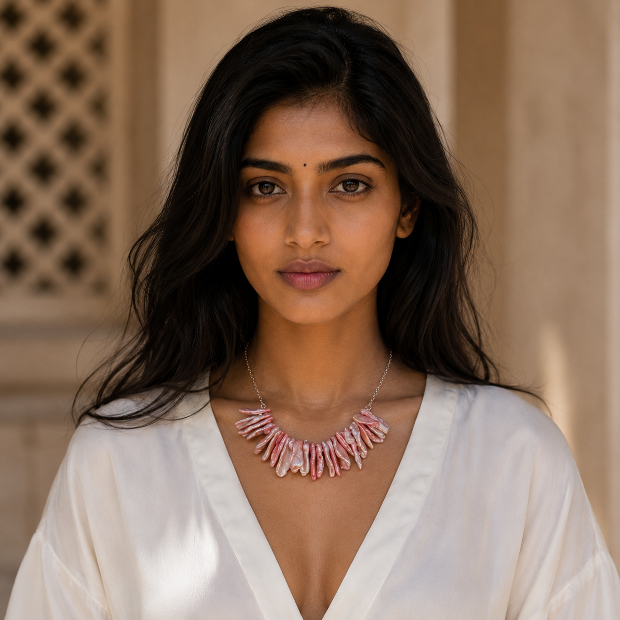 Natural Keshi Pearl Silver Plated Chain Necklace