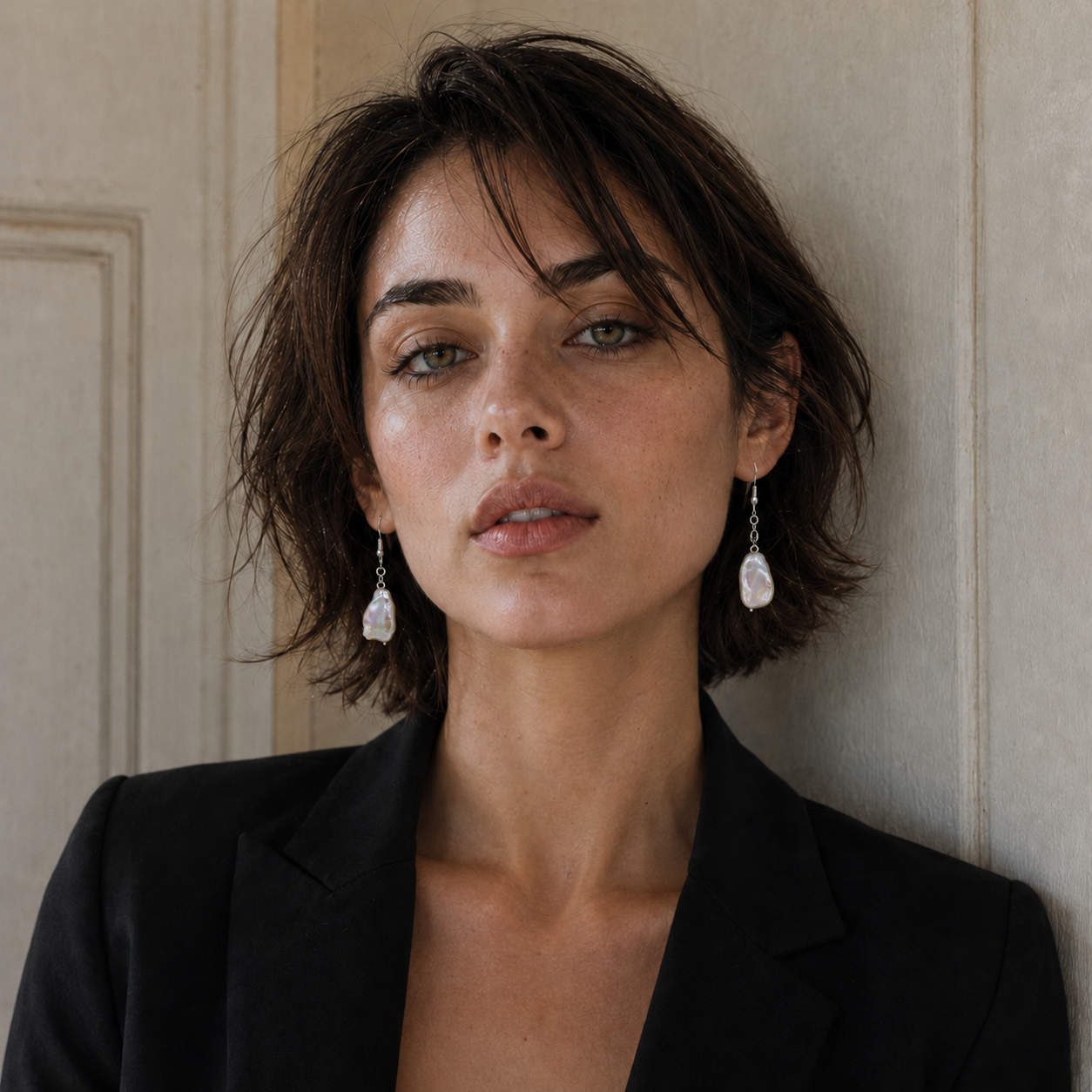 Natural Rainbow Pearl Silver Plated Dangler Hook Earring