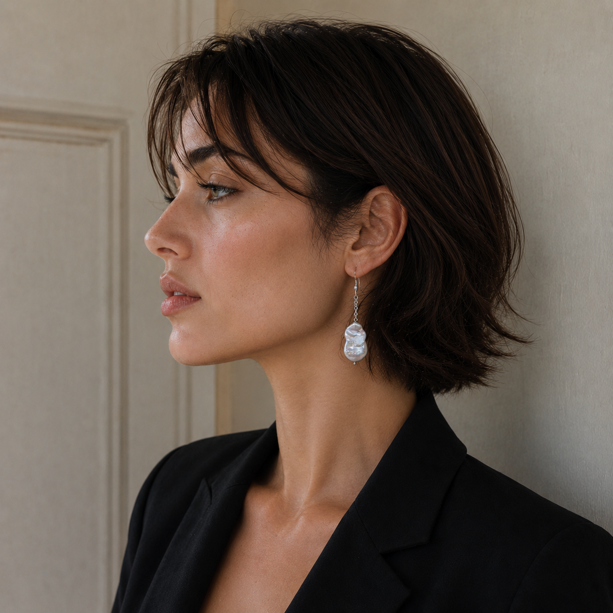 Natural Rainbow Pearl Silver Plated Dangler Hook Earring