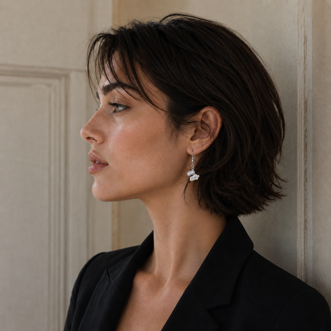 Twin Natural Keshi Pearl Dangler Silver Plated Hook Earring