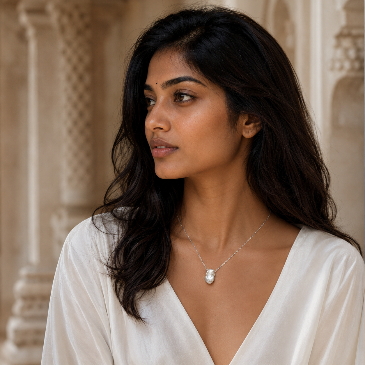 Natural Baroque Pearl Silver Plated Chain Pendant