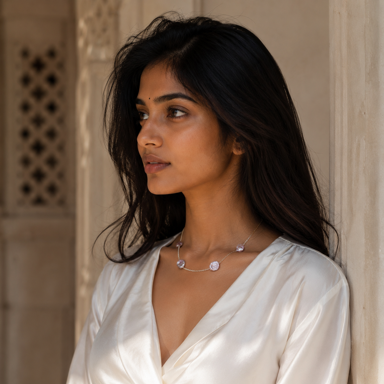 Natural Pearl Sliver Plated Cut Chain Necklace