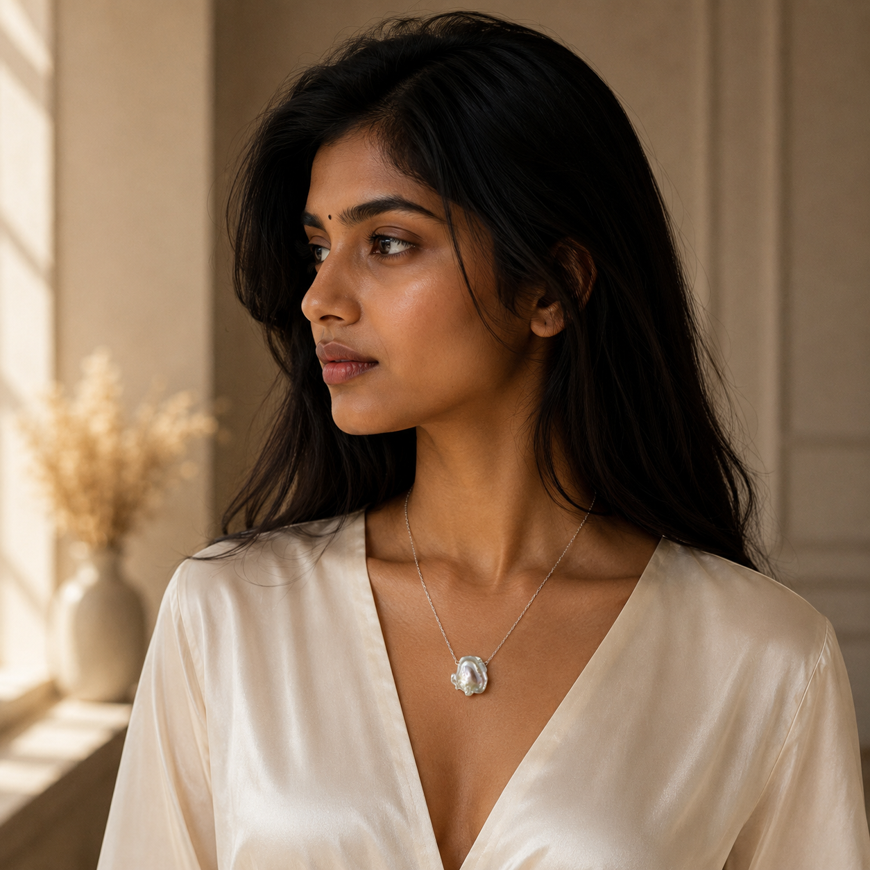 Natural Baroque Pearl Silver Plated Chain Pendant
