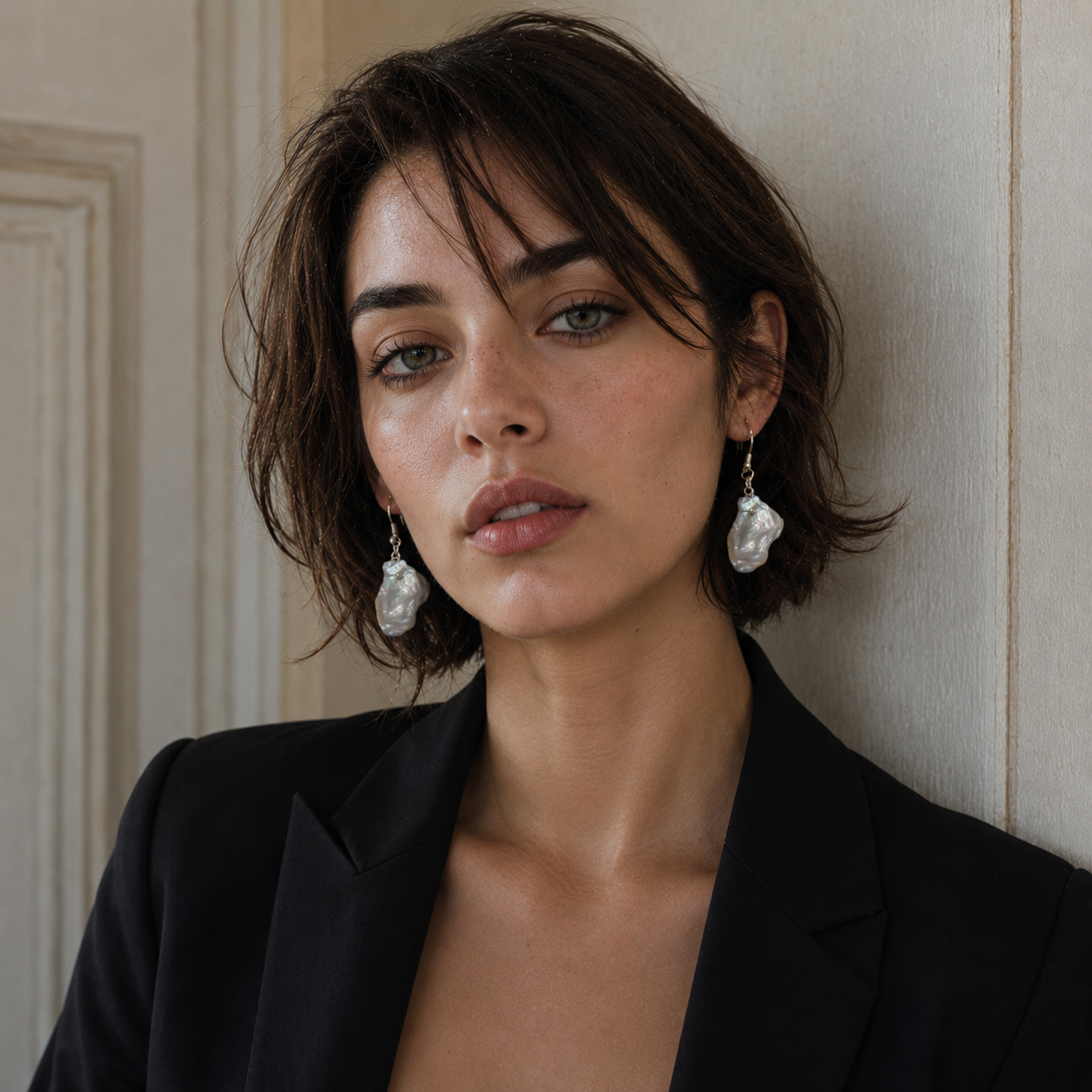 Natural Mabe Pearl Silver Plated Chain Dangler Hook Earring