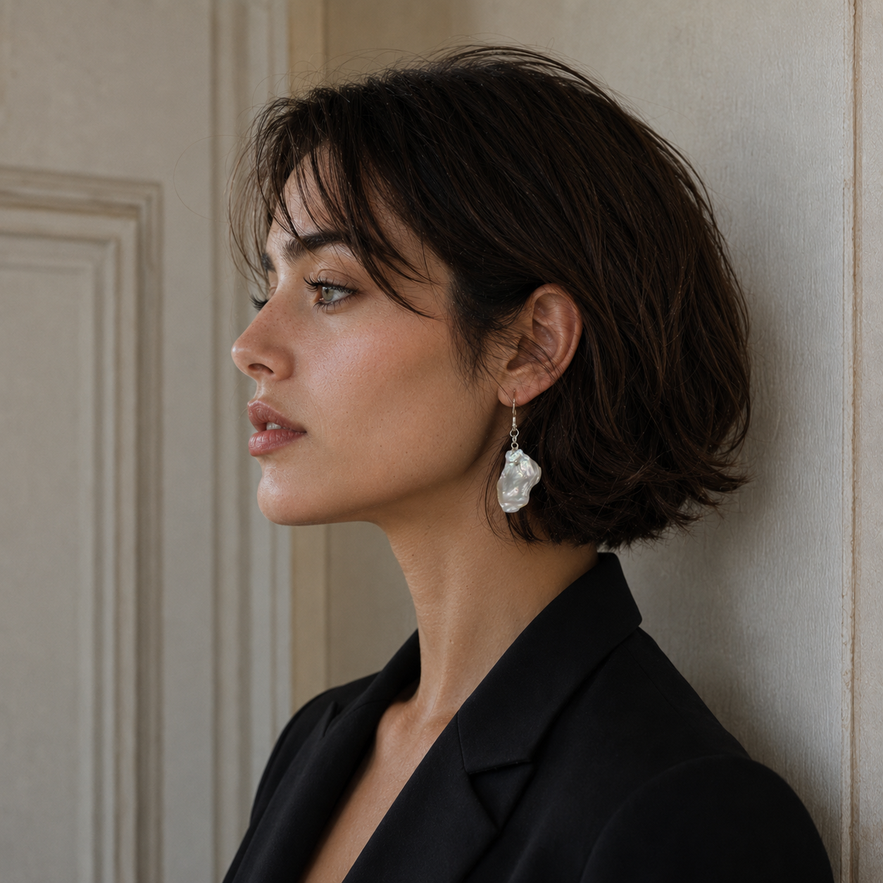 Natural Mabe Pearl Silver Plated Chain Dangler Hook Earring