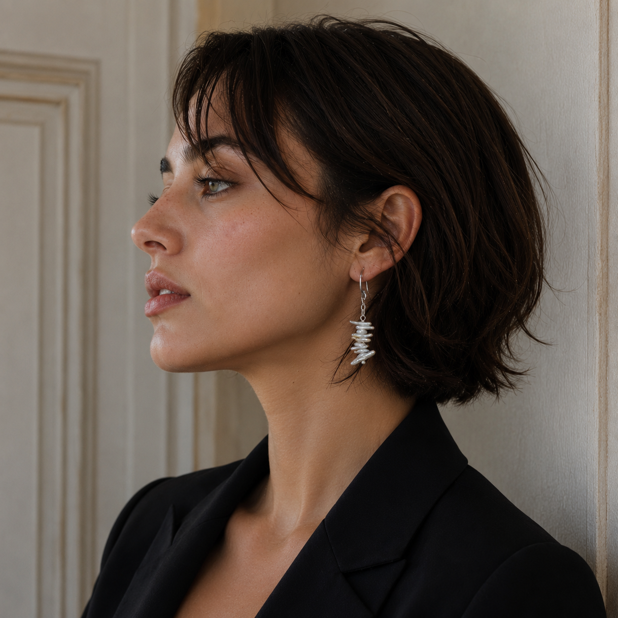 Natural Biwa Pearl Dangler Silver Plated Hook Earring