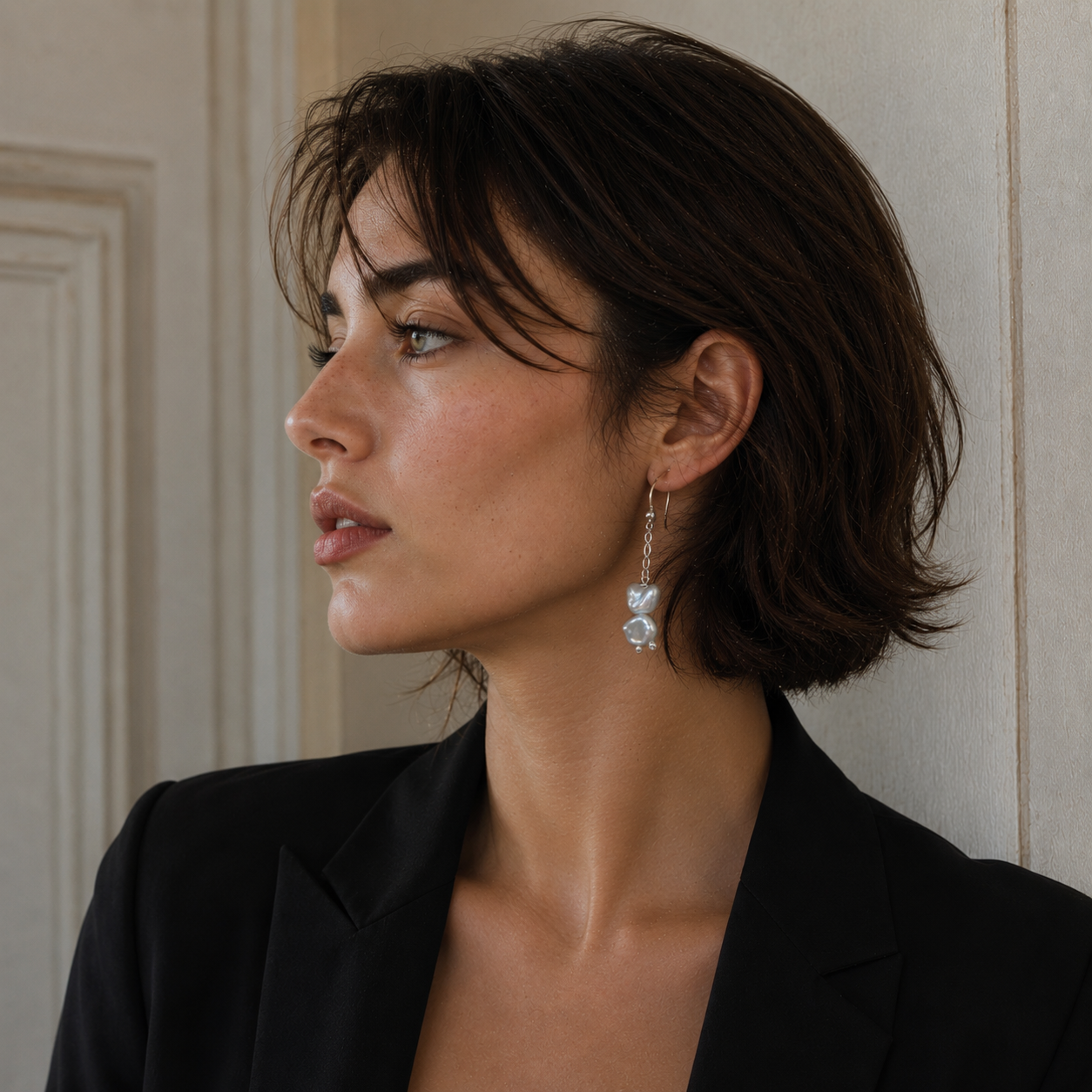 Twin Freshwater Pearl Long Silver Plated Chain Dangler Hook Earring