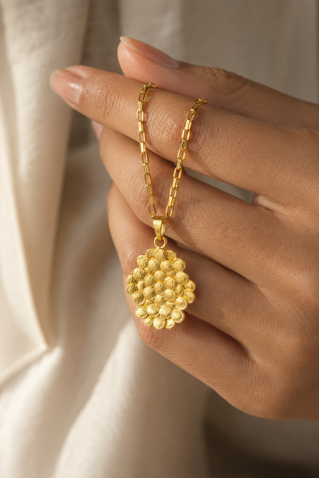 Bee Hive Hand Hammered Flash Gold Plated Brass Pendant