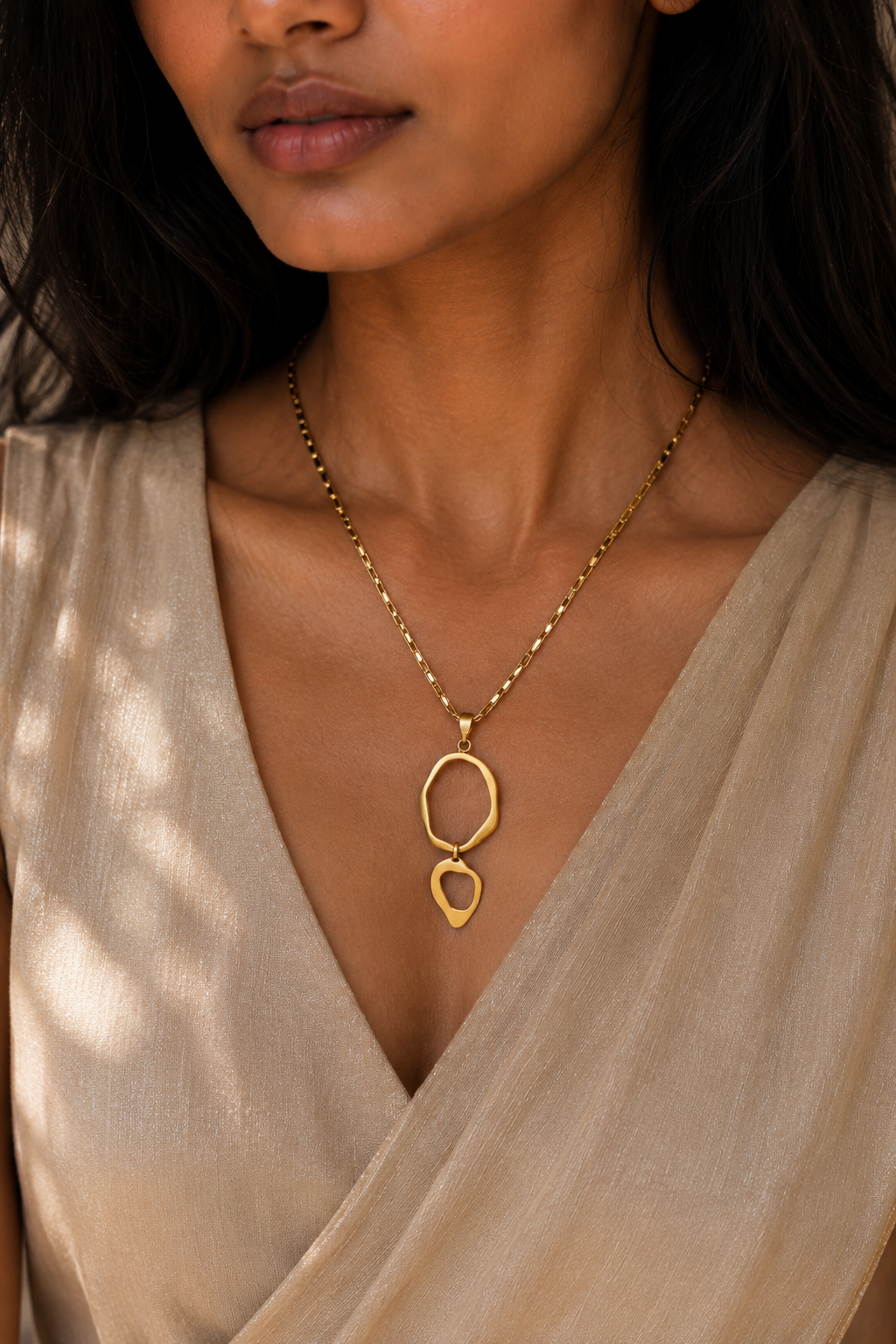 Wavy Dual Loop Flash Gold Plated Brass Pendant