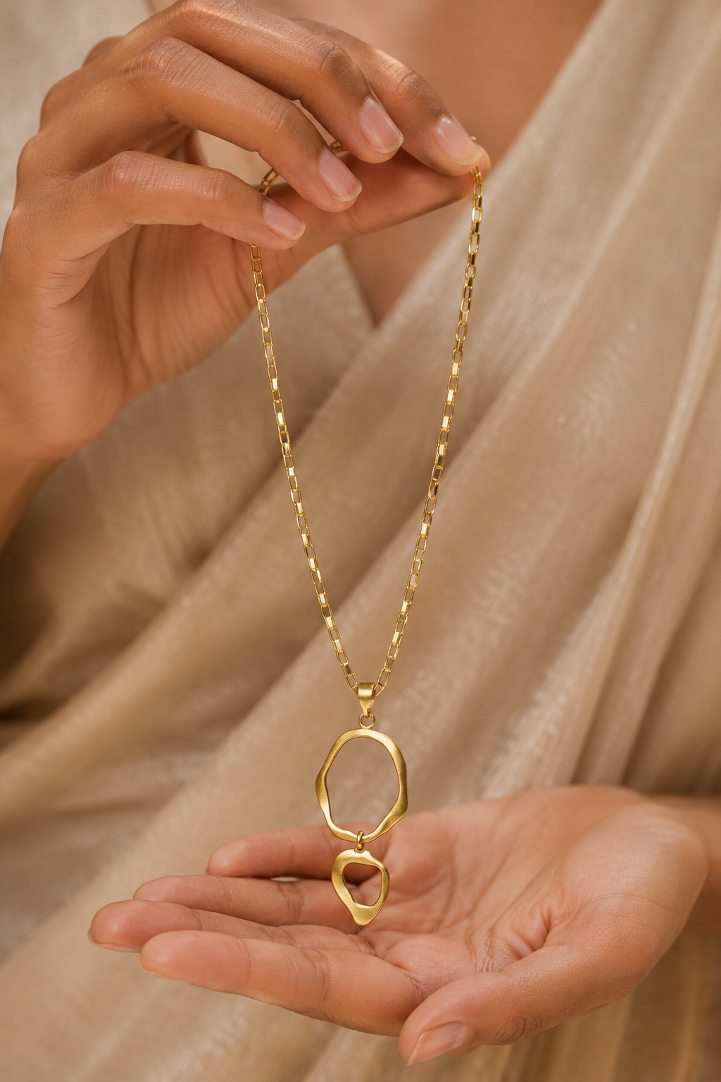 Wavy Dual Loop Flash Gold Plated Brass Pendant