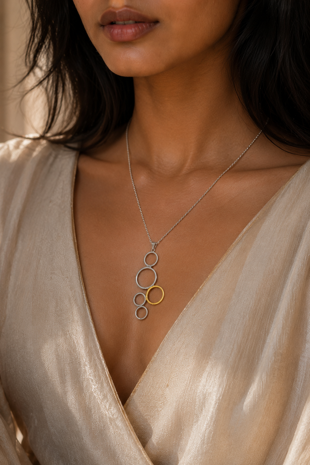 Penta Ring Brass Dual Colour Plated Pendant