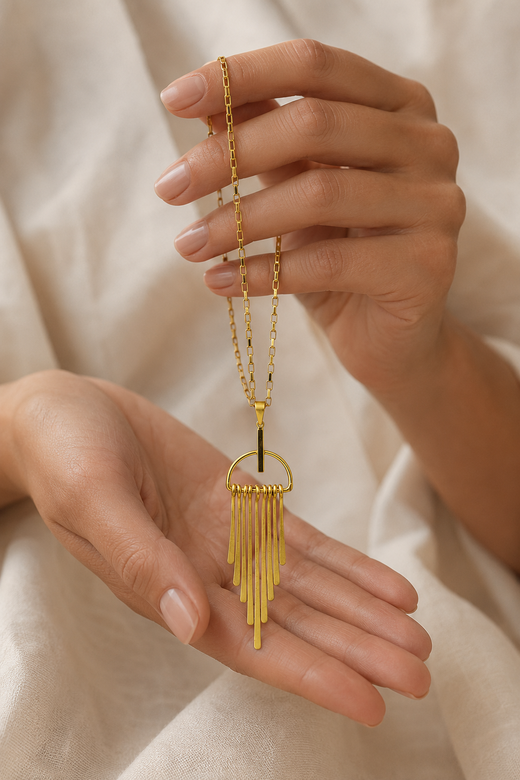 Long Fringe Bohemian Style Flash Gold Plated Brass Pendant