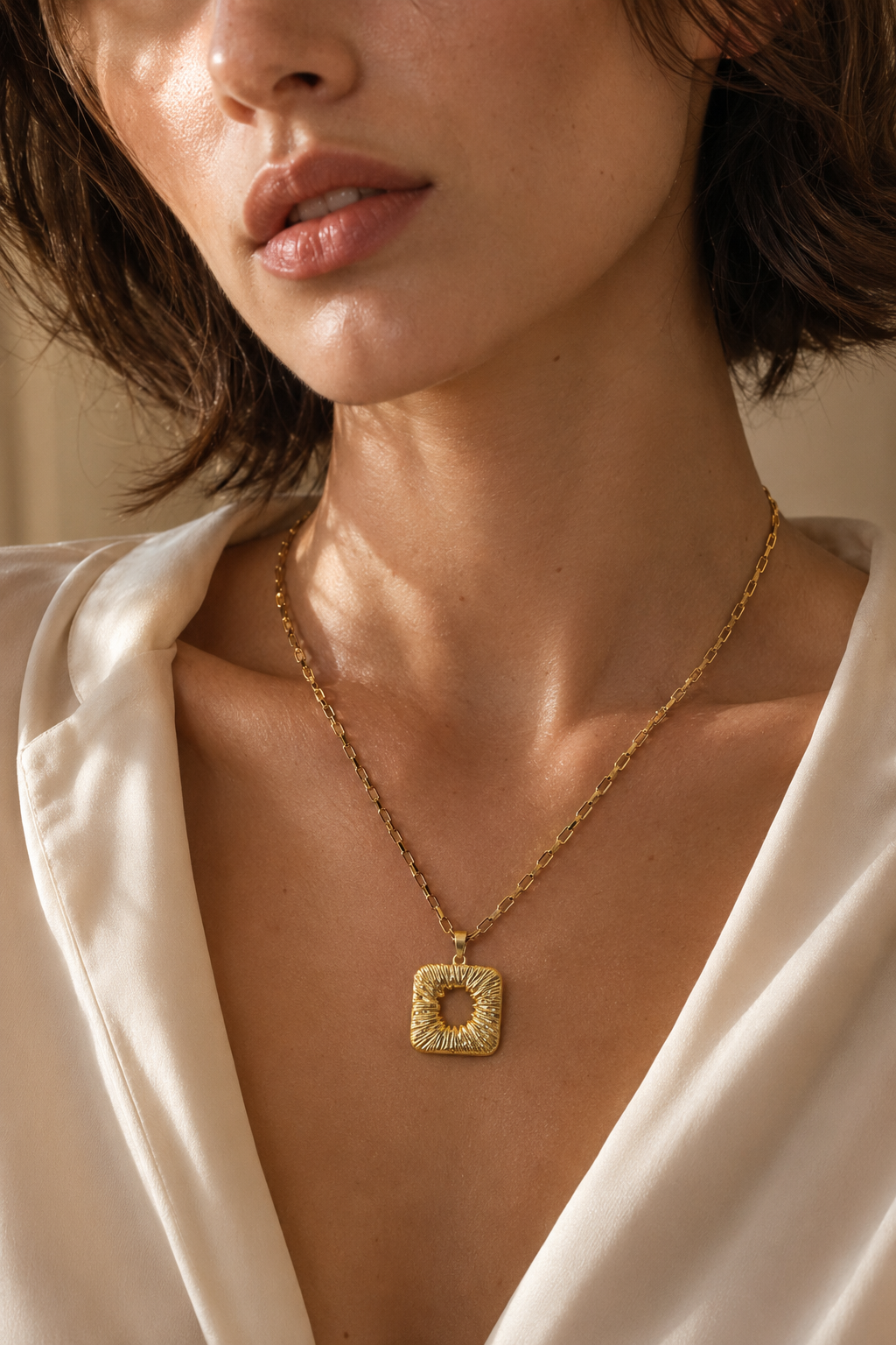 Square Textured Flash Gold Plated Brass Pendant
